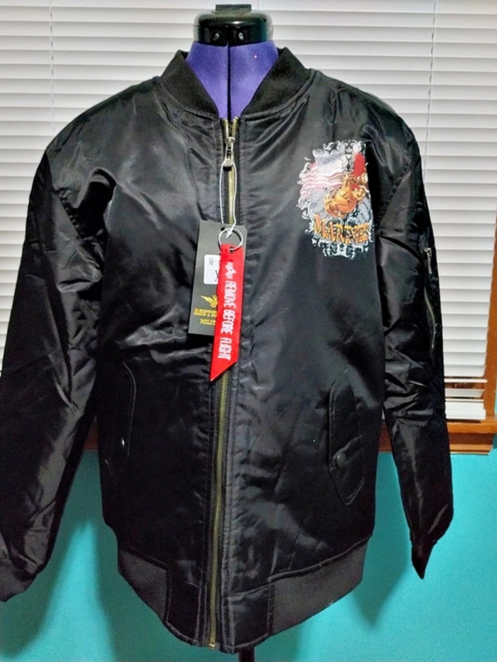 Alpha Industries MA-1 Blood Chit Marine Bomber Jacket Black XL NWT
